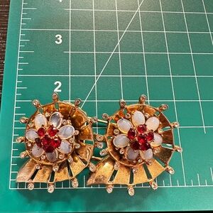 Vintage Coro sterling moonstone glass cabochon duette brooch pin